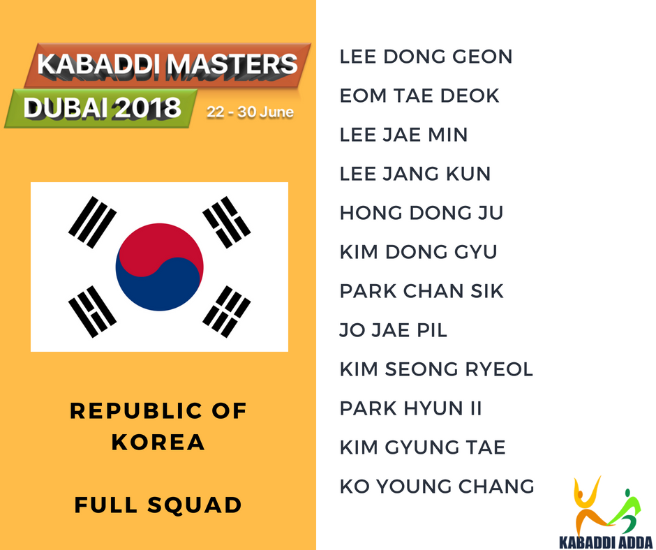 Kabaddi Masters Dubai 2018 - Korea team