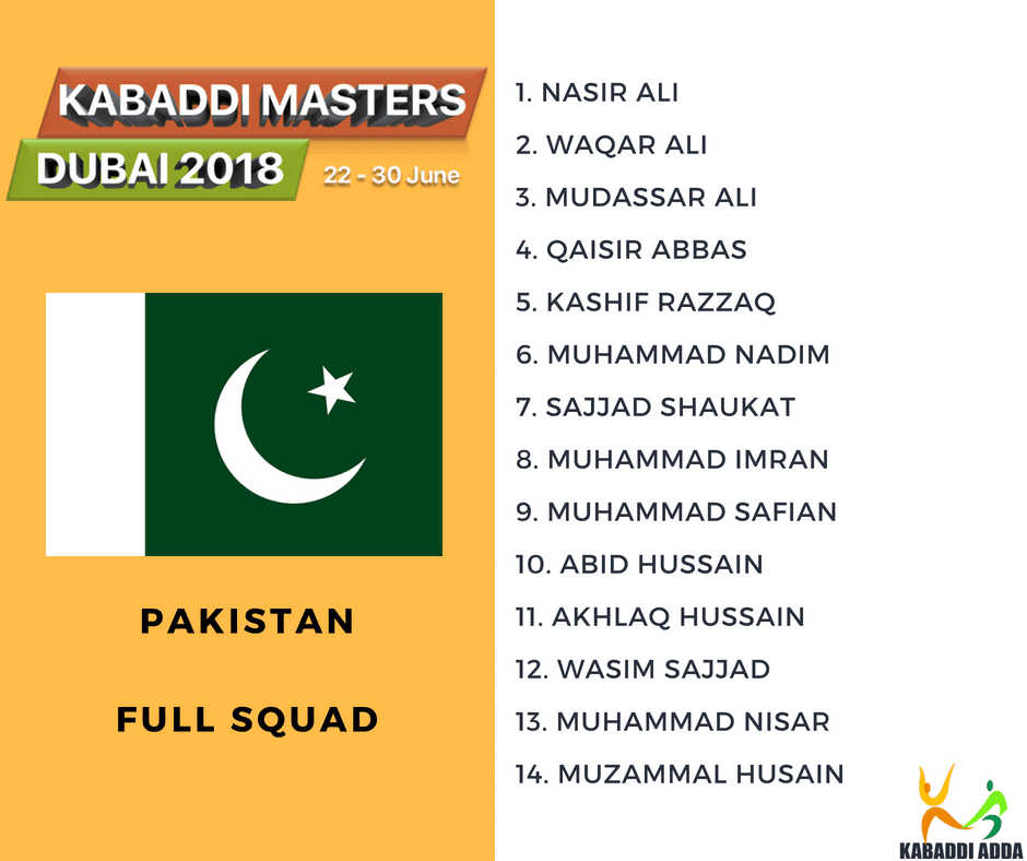 Kabaddi Masters Dubai 2018 - Pakistan team