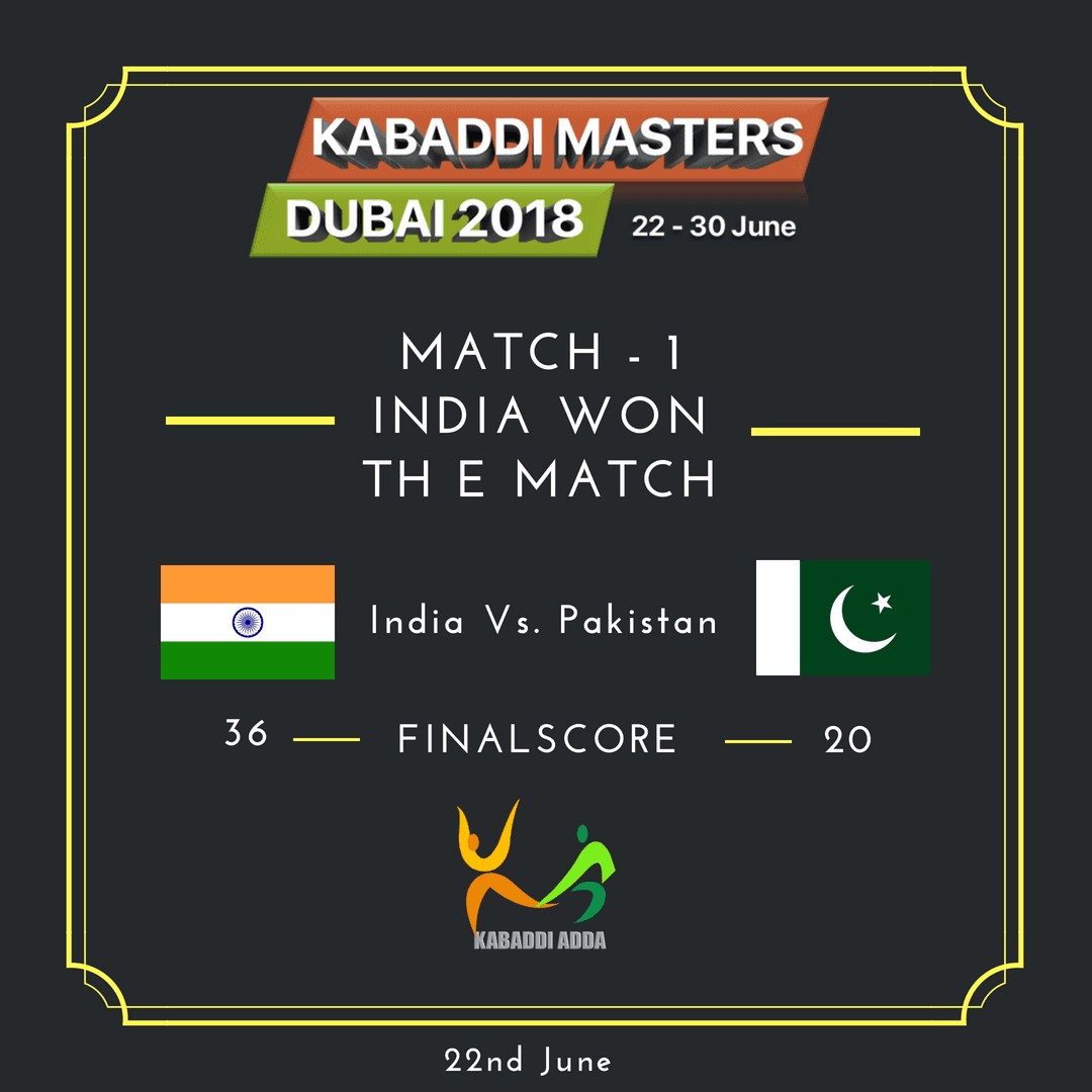 Kabaddi Masters Dubai India Pakistan Score