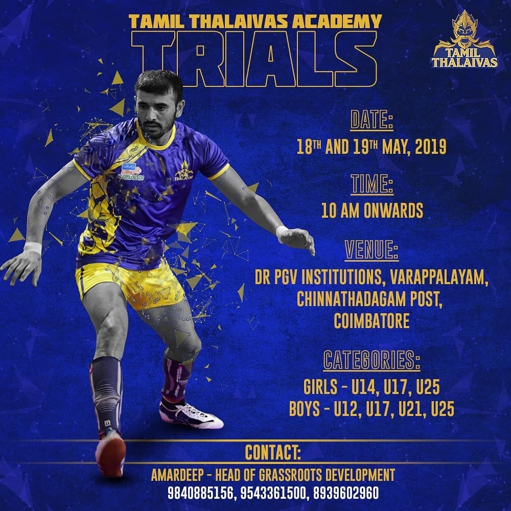 Tamil Thalaivas Academy Trials May 2019
