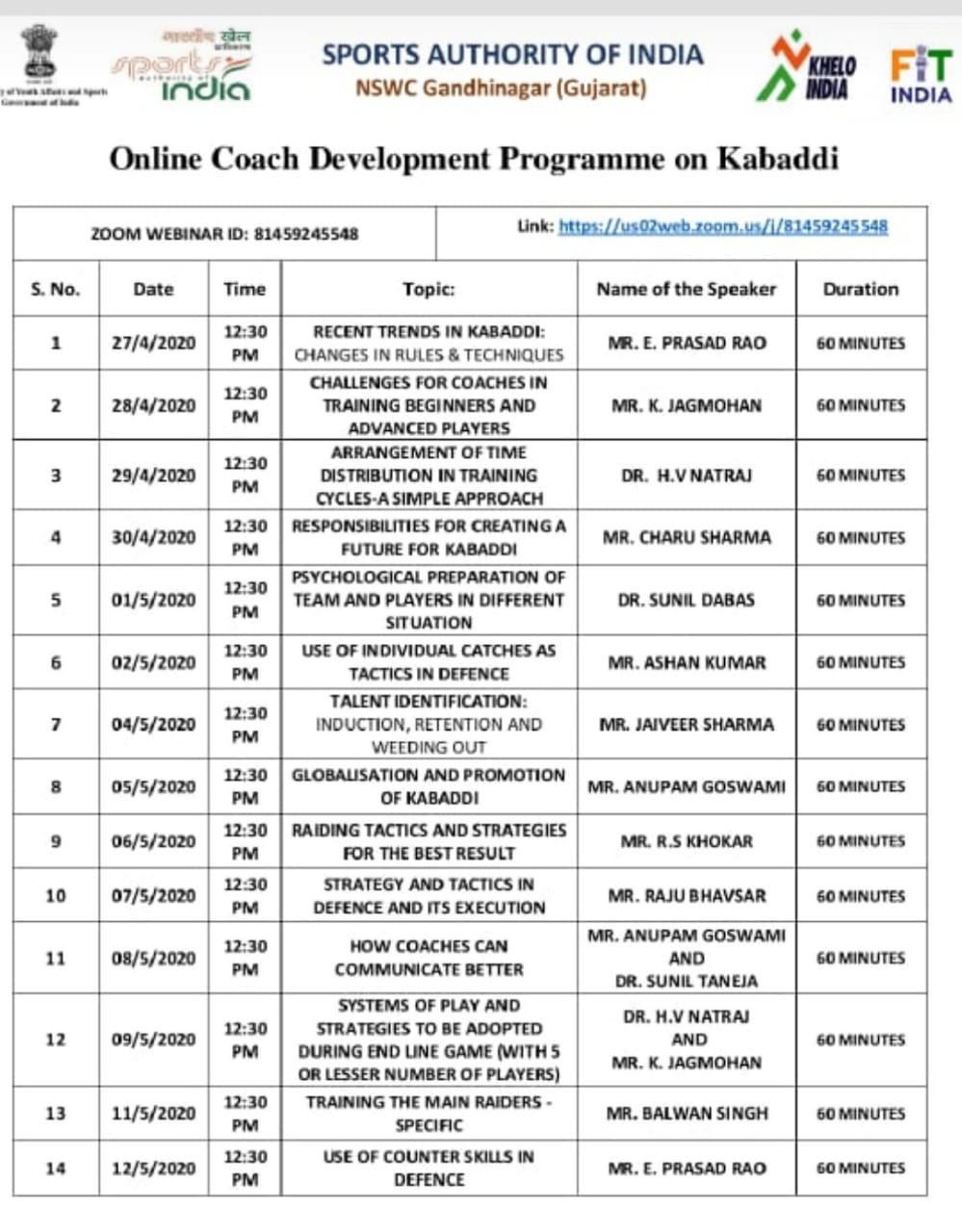 Schedule of Coach Development Programme