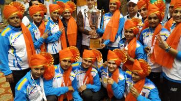 Haryana girls' team with the winning trophy